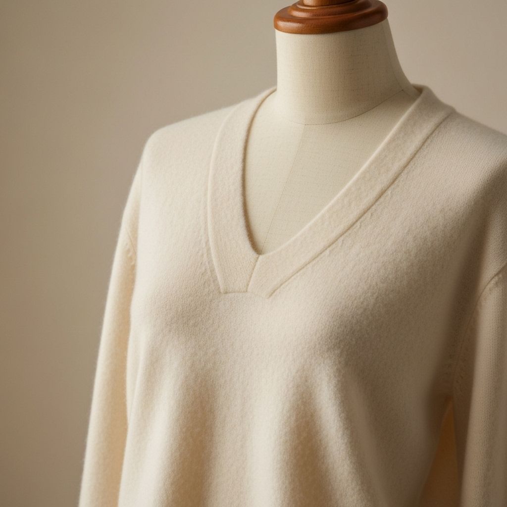 Cream Cashmere V-Neck Sweater