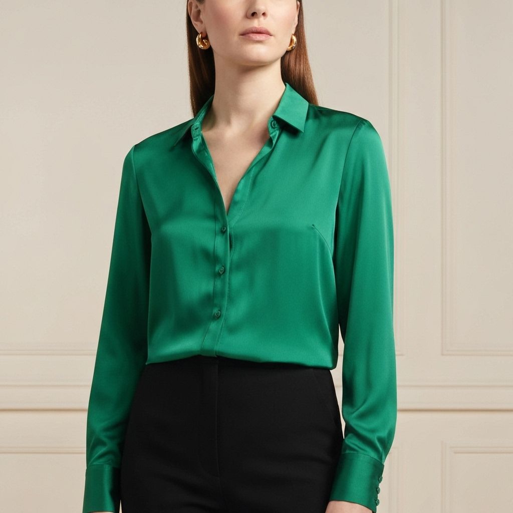 Emerald Silk Button-Up Blouse